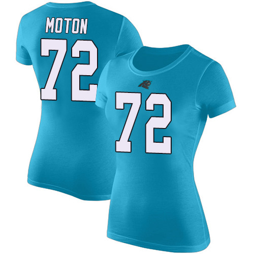 Carolina Panthers Blue Women Taylor Moton Rush Pride Name and Number NFL Football #72 T Shirt